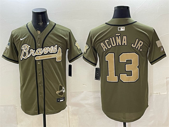 Men's Atlanta Braves 13 Ronald Acuna Jr. Olive 2026 Armed Forces Day Stitched Baseball Jersey Men's Atlanta Braves 13 Ronald Acuna Jr. Olive 2026 Armed Forces Day Stitched Baseball Jersey