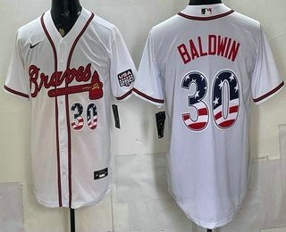 Men's Atlanta Braves 30 Drake Baldwin White USA 250 Fourth of July Home Stadium Stitched Jersey