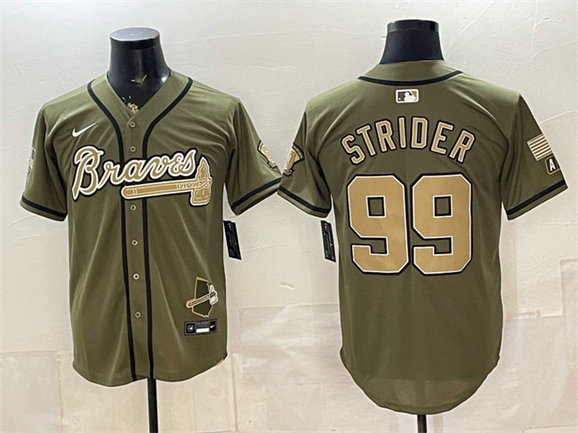 Men's Atlanta Braves 99 Spencer Strider Olive 2026 Armed Forces Day Stitched Baseball Jersey Men's Atlanta Braves 99 Spencer Strider Olive 2026 Armed Forces Day Stitched Baseball Jersey