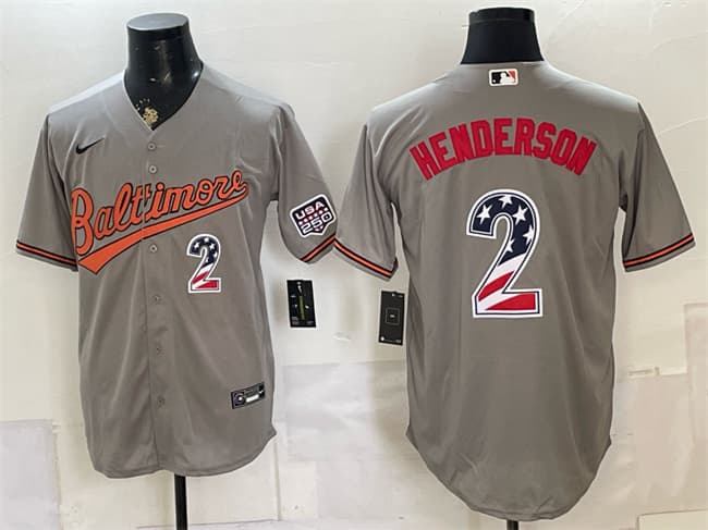 Men's Baltimore Orioles 2 Gunnar Henderson Gray USA 250 Fourth of July Home Stitched Baseball Jersey