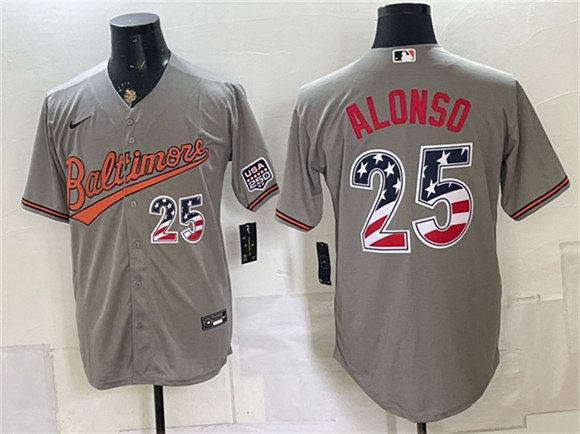 Men's Baltimore Orioles 25 Pete Alonso Gray USA 250 Fourth of July Home Stitched Baseball Jersey