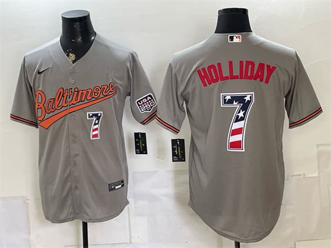 Men's Baltimore Orioles 7 Jackson Holliday Gray USA 250 Fourth of July Home Stitched Baseball Jersey