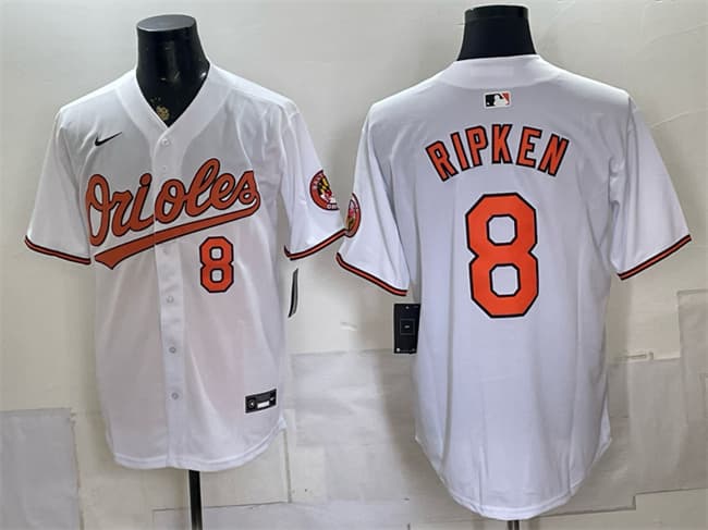 Men's Baltimore Orioles 8 Cal Ripken Jr White 2025 Home Limited Stitched Baseball Jersey
