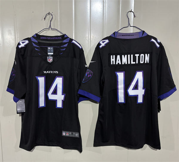 Men's Baltimore Ravens 14 Kyle Hamilton Black 2026 Alternate Vapor Limited Football Stitched Jersey Men's Baltimore Ravens 14 Kyle Hamilton Black 2026 Alternate Vapor Limited Football Stitched Jersey
