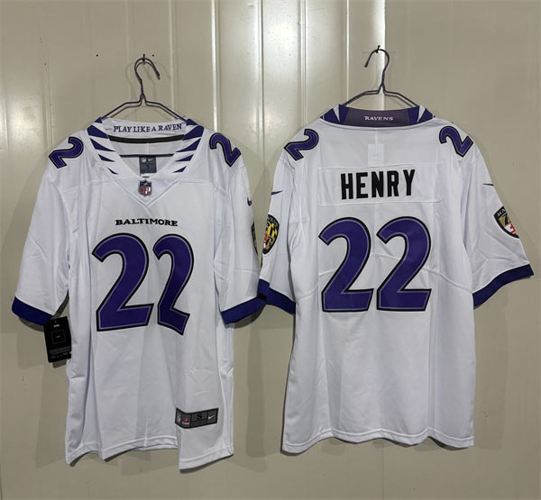 Men's Baltimore Ravens 22 Derrick Henry White 2026 Alternate Vapor Limited Football Stitched Jersey