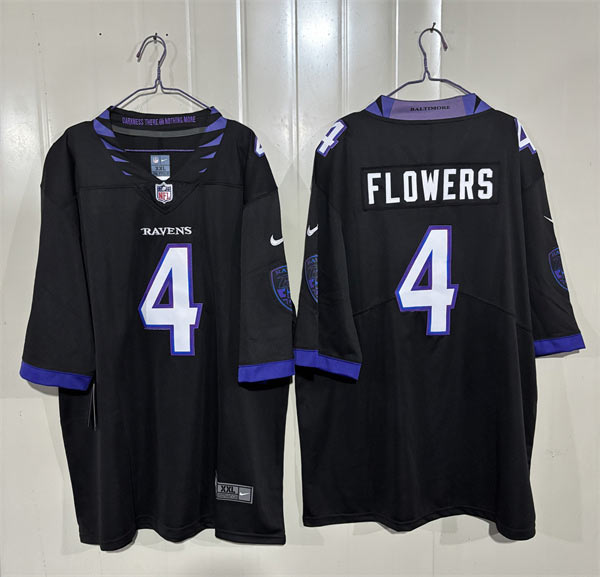 Men's Baltimore Ravens 4 Zay Flowers Black 2026 Alternate Vapor Limited Football Stitched Jersey Men's Baltimore Ravens 4 Zay Flowers Black 2026 Alternate Vapor Limited Football Stitched Jersey