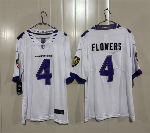 Men's Baltimore Ravens 4 Zay Flowers White 2026 Alternate Vapor Limited Football Stitched Jersey Men's Baltimore Ravens 4 Zay Flowers White 2026 Alternate Vapor Limited Football Stitched Jersey