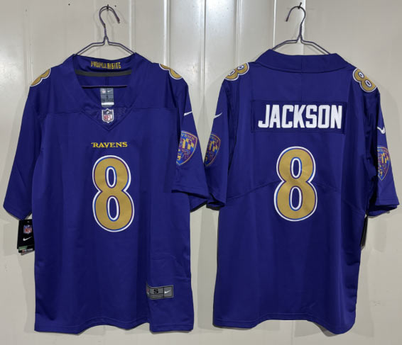 Men's Baltimore Ravens 8 Lamar Jackson Purple 2026 Alternate Vapor Limited Football Stitched Jersey Men's Baltimore Ravens 8 Lamar Jackson Purple 2026 Alternate Vapor Limited Football Stitched Jersey