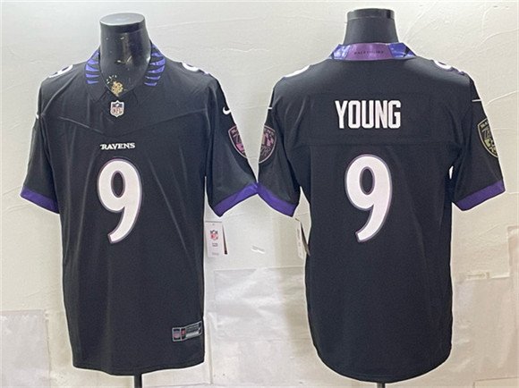 Men's Baltimore Ravens 9 Zion Young Black 2026 F U S E Vapor Stitched Limited Football Jersey