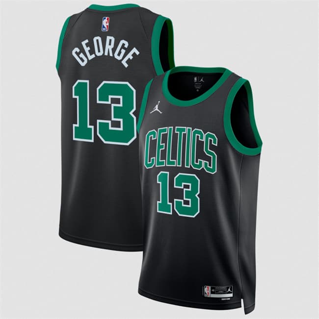 Men's Boston Celtics 13 Paul George Black Statement Edition Stitched Basketball Jersey