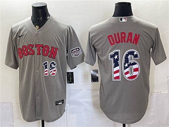 Men's Boston Red Sox 16 Jarren Duran Gray 2026 USA 250 Fourth of July Home Stitched Baseball Jersey