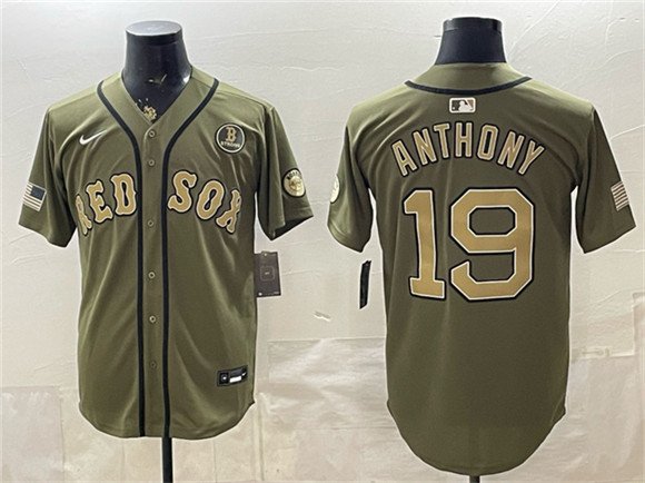 Men's Boston Red Sox 19 Roman Anthony Olive Armed Forces Day Cool Base Stitched Baseball Jersey
