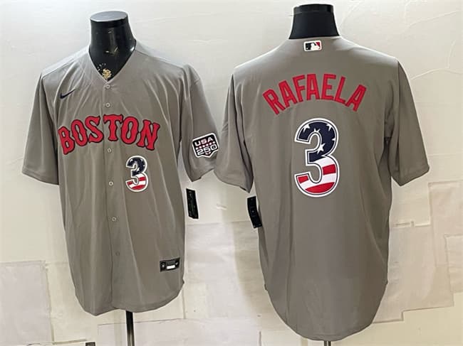Men's Boston Red Sox 3 Ceddanne Rafaela Gray 2026 USA 250 Fourth of July Home Stitched Baseball Jersey