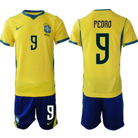 Men's Brazil national football team 9 Joo Pedro Yellow Home 2026 Soccer Jersey Suit