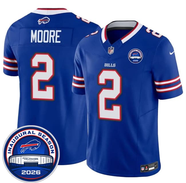 Men's Buffalo Bills 2 D J Moore Blue F U S E 2026 Inaugural Season at Highmark Stadium Football Stitched Jersey Men's Buffalo Bills 2 D J Moore Blue F U S E 2026 Inaugural Season at Highmark Stadium Football Stitched Jersey