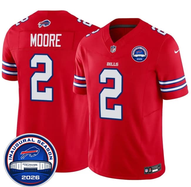 Men's Buffalo Bills 2 D J Moore Red F U S E 2026 Inaugural Season at Highmark Stadium Football Stitched Jersey Men's Buffalo Bills 2 D J Moore Red F U S E 2026 Inaugural Season at Highmark Stadium Football Stitched Jersey