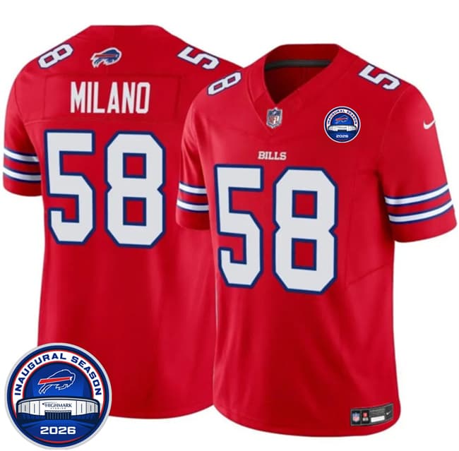 Men's Buffalo Bills 58 Matt Milano Red F U S E 2026 Inaugural Season at Highmark Stadium Football Stitched Jersey