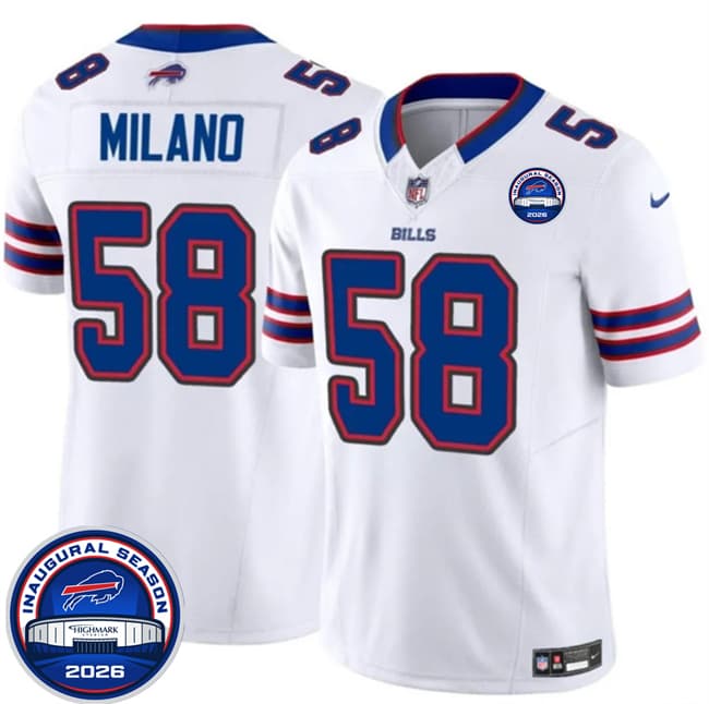 Men's Buffalo Bills 58 Matt Milano White F U S E 2026 Inaugural Season at Highmark Stadium Football Stitched Jersey