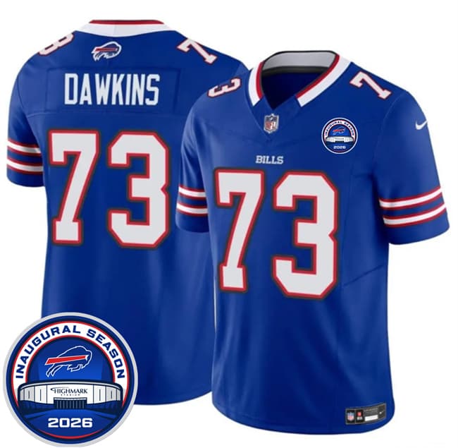 Men's Buffalo Bills 73 Dion Dawkins Blue F U S E 2026 Inaugural Season at Highmark Stadium Football Stitched Jersey