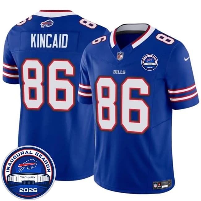 Men's Buffalo Bills 86 Dalton Kincaid Blue F U S E 2026 Inaugural Season at Highmark Stadium Football Stitched Jersey Men's Buffalo Bills 86 Dalton Kincaid Blue F U S E 2026 Inaugural Season at Highmark Stadium Football Stitched Jersey