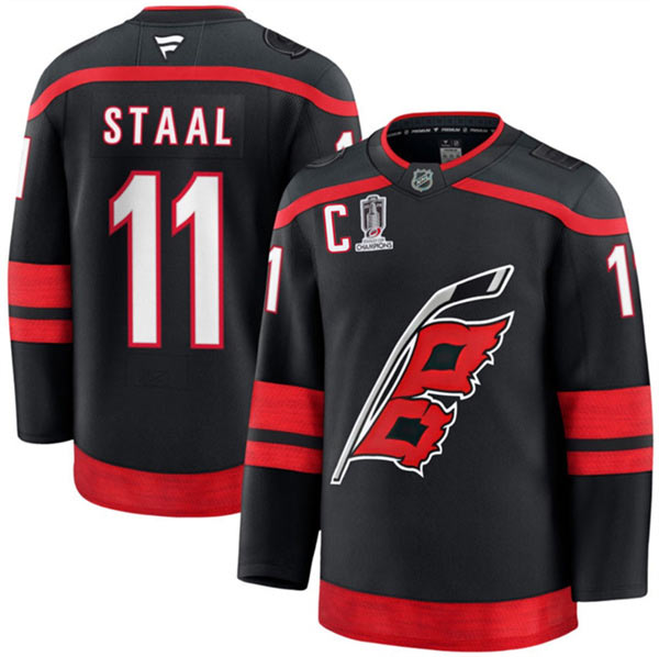 Men's Carolina Hurricanes 11 Jordan Staal Black 2026 Stanley Cup Champions And C Patch Home Stitched Hockey Jersey