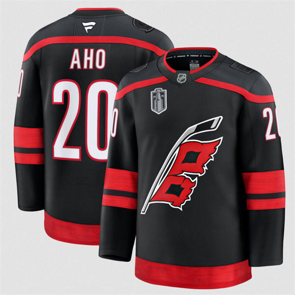 Men's Carolina Hurricanes 20 Sebastian Aho Black 2026 Stanley Cup Final Home Premium Hockey Stitched Jersey