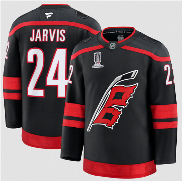 Men's Carolina Hurricanes 24 Seth Jarvis Black 2026 Stanley Cup Champions Home Stitched Jersey