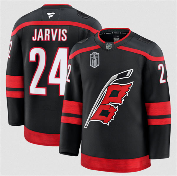 Men's Carolina Hurricanes 24 Seth Jarvis Black 2026 Stanley Cup Final Home Premium Hockey Stitched Jersey