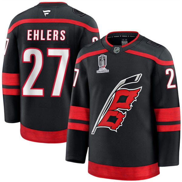 Men's Carolina Hurricanes 27 Nikolaj Ehlers Black 2026 Stanley Cup Champions Home Stitched Hockey Jersey
