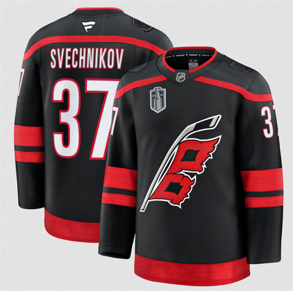 Men's Carolina Hurricanes 37 Andrei Svechnikov Black 2026 Stanley Cup Final Home Premium Hockey Stitched Jersey