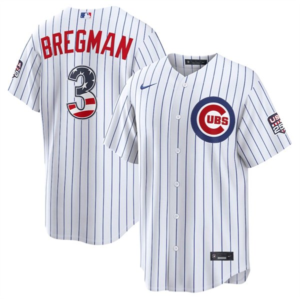 Men's Chicago Cubs 3 Alex Bregman White 2026 USA 250 Fourth of July Home Stadium Stitched Baseball Jersey