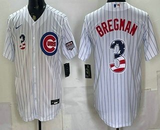 Men's Chicago Cubs 3 Alex Bregman White USA 250 Fourth of July Home Stadium Stitched Jersey