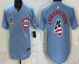 Men's Chicago Cubs 4 Pete Crow Armstrong Blue 2026 USA 250 Fourth of July Stitched Jersey