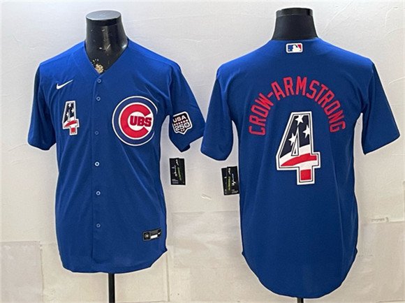 Men's Chicago Cubs 4 Pete Crow Armstrong Royal 2026 USA 250 Fourth of July Stitched Baseball Jersey