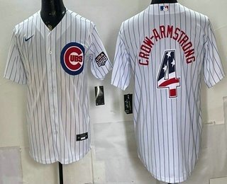 Men's Chicago Cubs 4 Pete Crow Armstrong White 2026 USA 250 Fourth of July Stitched Jersey