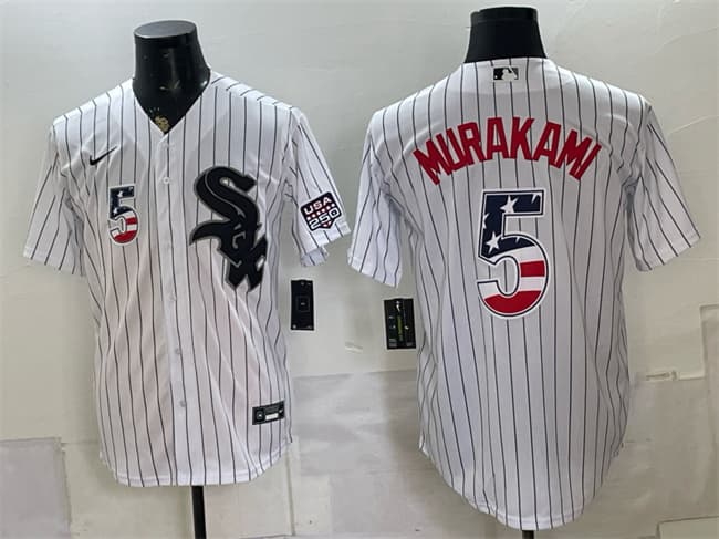 Men's Chicago White Sox 5 Munetaka Murakami White 2026 USA 250 Fourth of July Stitched Baseball Jersey