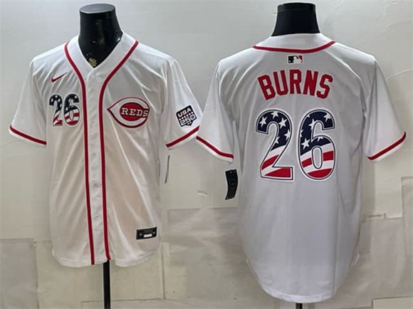 Men's Cincinnati Reds 26 Chase Burns White 2026 USA 250 Fourth of July Home Stitched Jersey