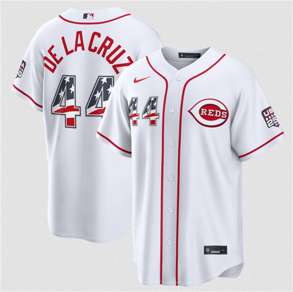 Men's Cincinnati Reds 44 Elly De La Cruz White 2026 USA 250 Fourth of July Home Stitched Baseball Jersey