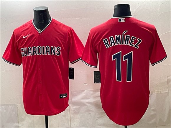 Men's Cleveland Guardians 11 José Ramírez Red Cool Base Stitched Baseball Jersey