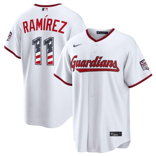 Men's Cleveland Guardians 11 José Ramírez White USA 250 Fourth of July Home Stitched Baseball Jersey