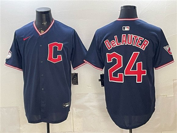 Men's Cleveland Guardians 24 Chase DeLauter Navy Limited Stitched Baseball Jersey