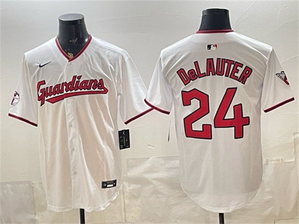 Men's Cleveland Guardians 24 Chase DeLauter White Home Limited Stitched Baseball Jersey