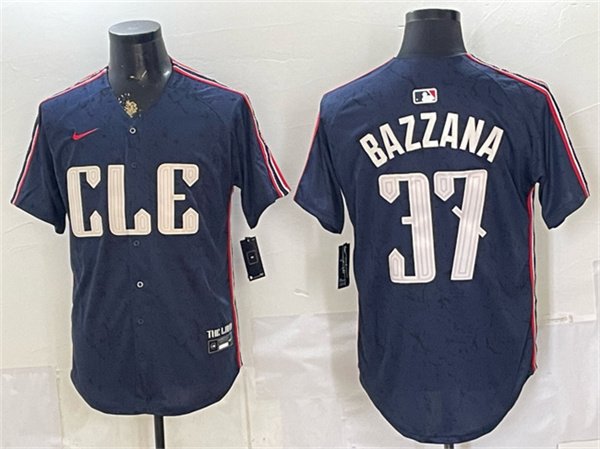 Men's Cleveland Guardians 37 Travis Bazzana Navy 2024 City Connect Limited Stitched Baseball Jersey
