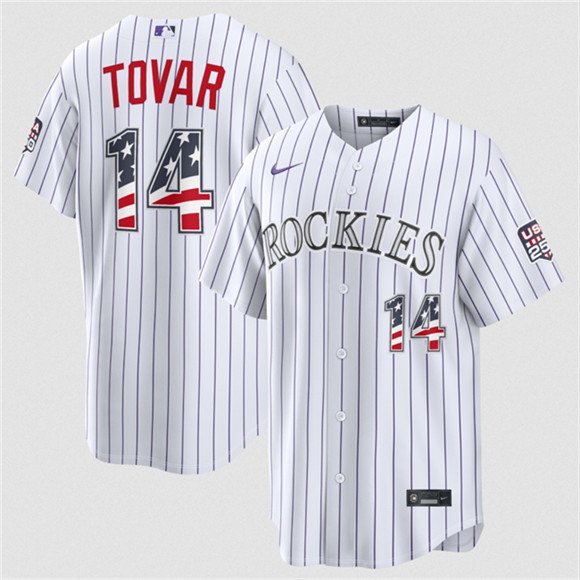 Men's Colorado Rockies 14 Ezequiel Tovar White 2026 USA 250 Fourth of July Home Stitched Baseball Jersey