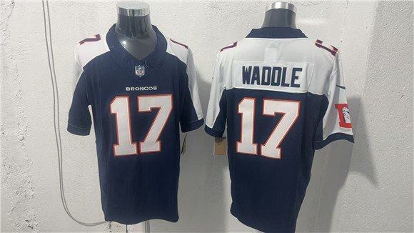 Men's Denver Broncos 17 Jaylen Waddle Navy White 2026 Vapor Limited Football Stitched Jersey Men's Denver Broncos 17 Jaylen Waddle Navy White 2026 Vapor Limited Football Stitched Jersey