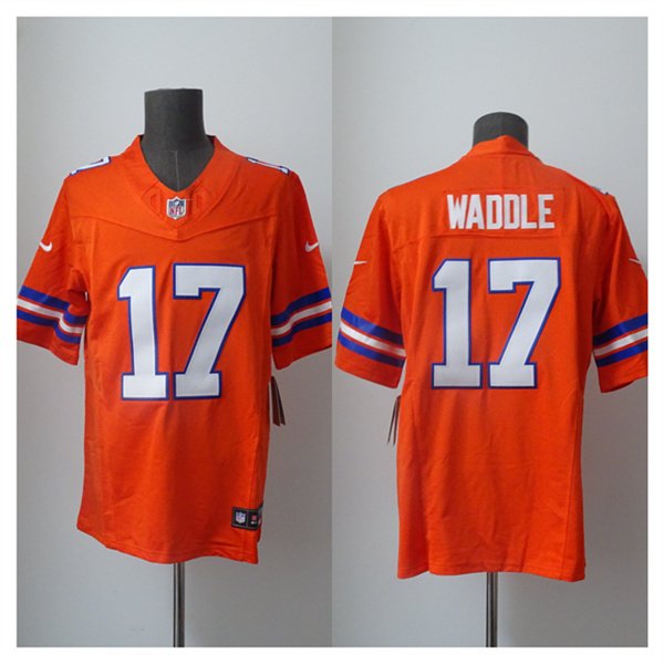 Men's Denver Broncos 17 Jaylen Waddle Orange 2026 F U S E Mile High Collection 1977 Throwback Vapor Limited Football Stitched Jersey
