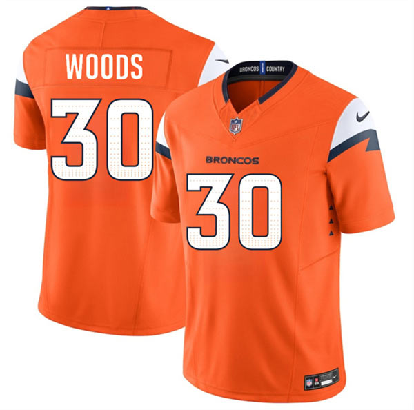 Men's Denver Broncos 30 Mike Woods Orange 2026 F.U.S.E. Vapor Limited Football Stitched Jersey Men's Denver Broncos 30 Mike Woods Orange 2026 F.U.S.E. Vapor Limited Football Stitched Jersey