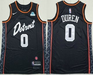 Men's Detroit Pistons 0 Jalen Duren Black 2024 City Icon Sponsor Swingman Jersey