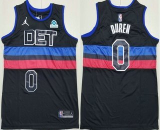 Men's Detroit Pistons 0 Jalen Duren Black Statement Icon Sponsor Swingman Jersey