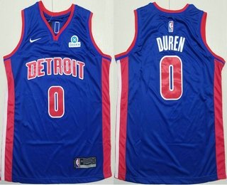 Men's Detroit Pistons 0 Jalen Duren Blue Icon Sponsor Edition Stitched Jersey